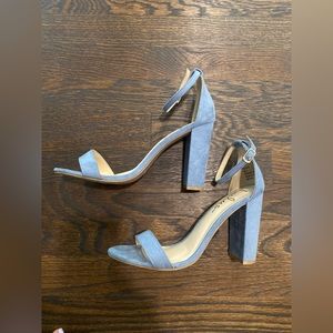 Lulu’s Light Blue Suede Ankle Strap Heels